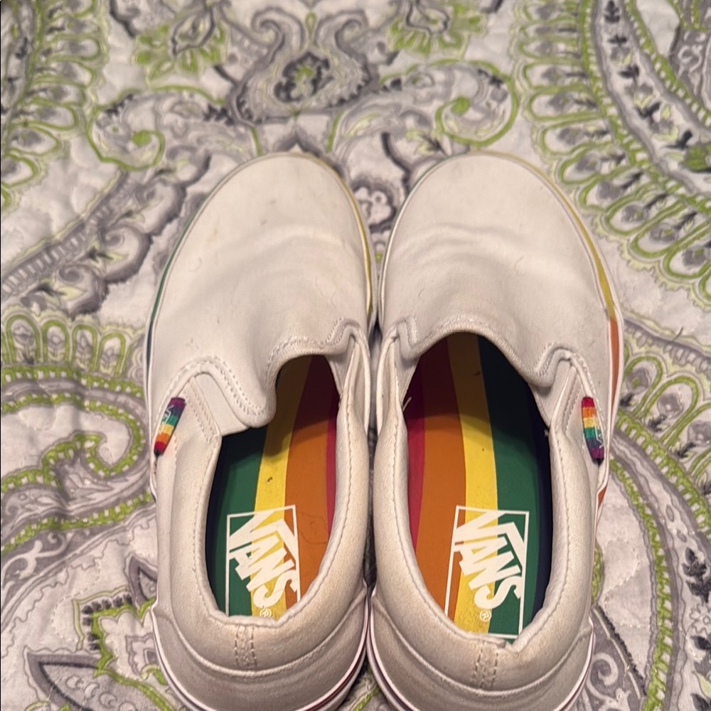 Vans White Rainbow Slip-On Sneakers